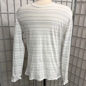 Tristan White Long Sleeve Crewneck with Thin Gray Stripes
